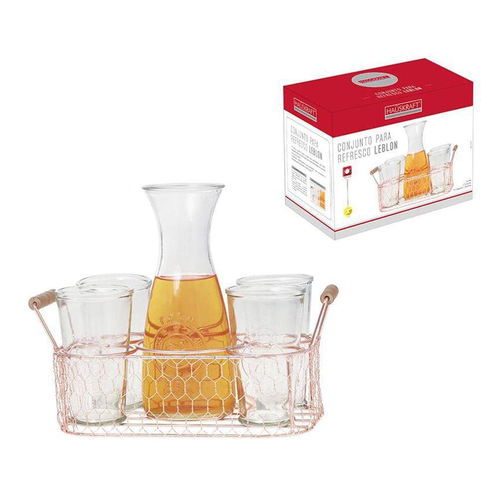 Conjunto Para Refresco Leblon Rose 6 Peças 1 Jarra 4 Copos