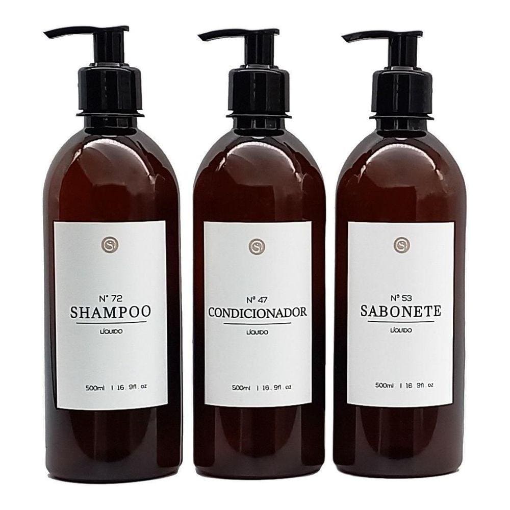 Frascos Dispenser Ambar 3Pçs Shampoo Condicionador Sabonete