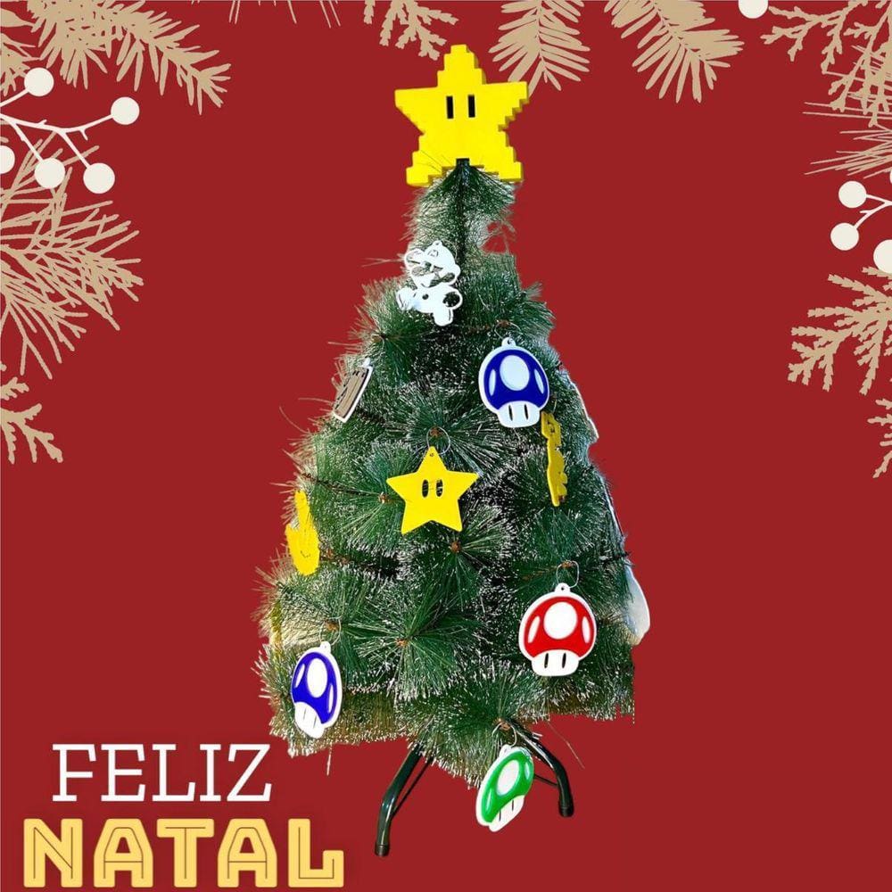 Enfeites Natal Mario Bros - Kit Cogumelos e Estrelas