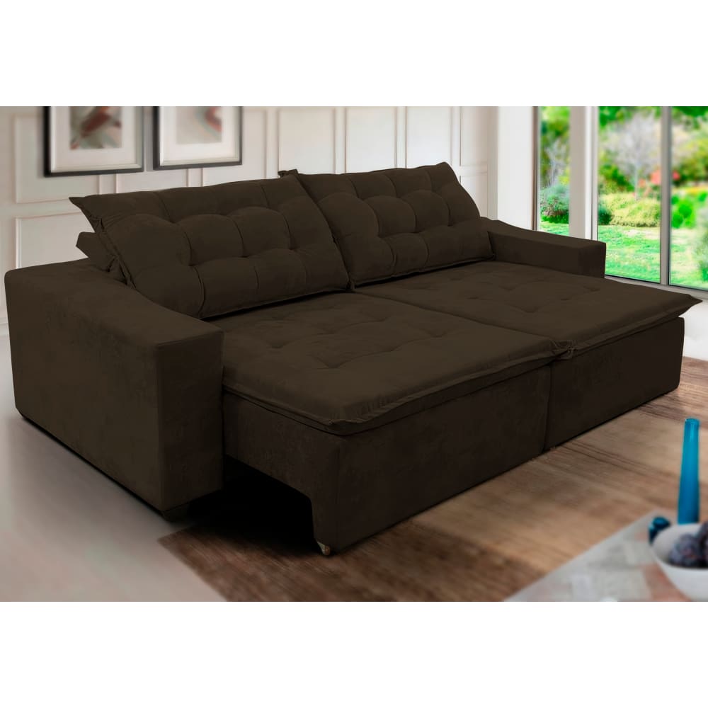 Sofá Amazonas 3,00 Retrátil com Molas Suede Veludo Light - Ws estofados
