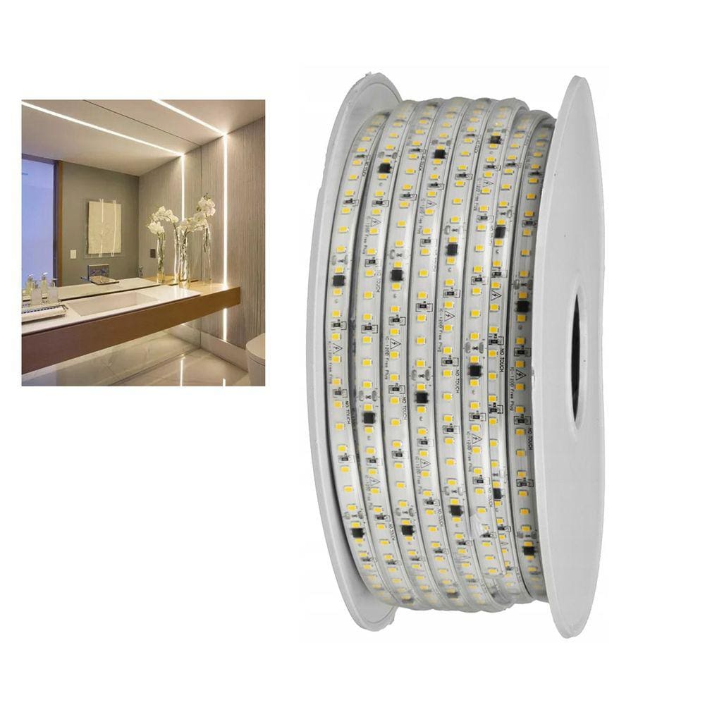 Fita Led SMD 4000K 127V 100 Metros Perfil Fita Dupla Face Plug Conector Comercial Residencial Sanca Gesso