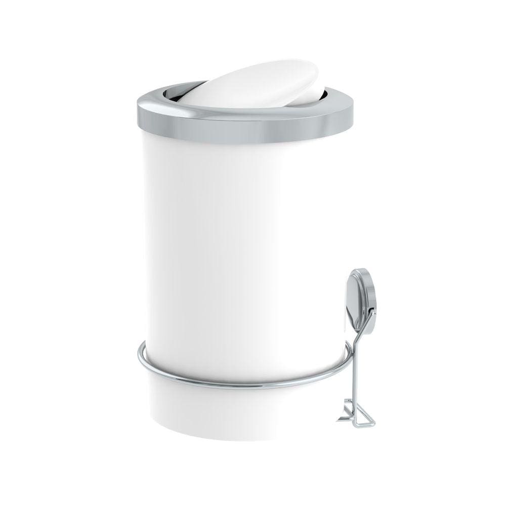 Lixeira 8L Tampa Basculante Redonda Com Suporte Adesivo Cesto De Lixo Branco Cromado - 156BCC Future