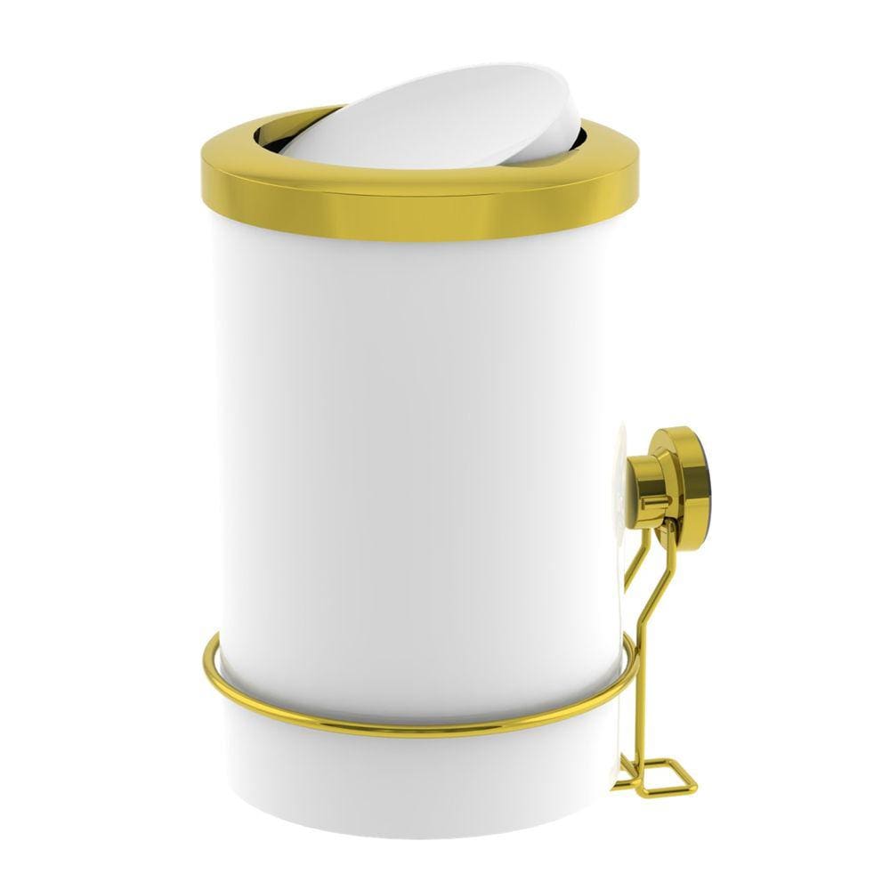 Lixeira 8 Litros Tampa Basculante Com Suporte De Ventosa Para Cozinha Branco Dourado - 4036BCD Future