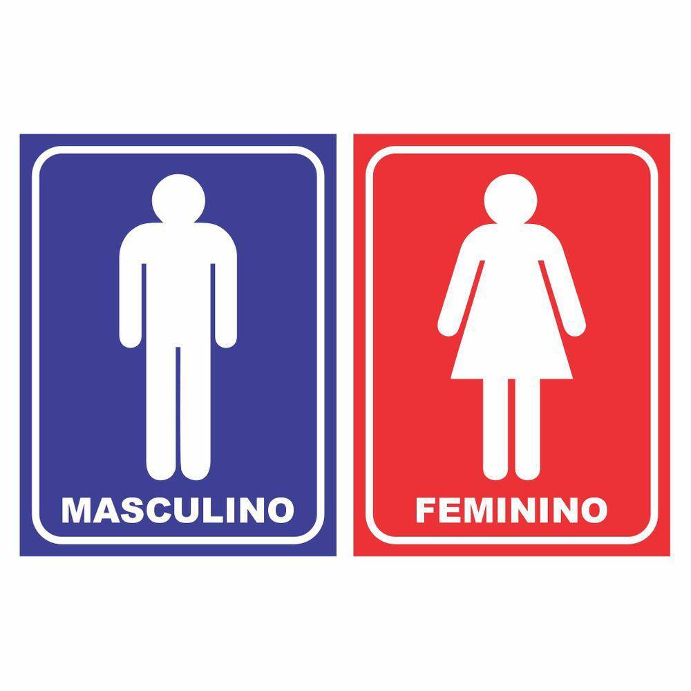 Kit Placa Sinalização Banheiro Feminino Masculino Sanitário