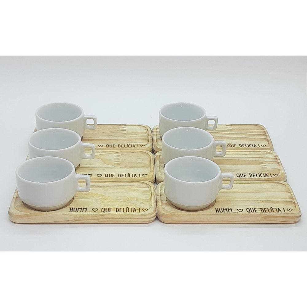 kit Jogo 6 xícaras café hotel 100ml c/ pires Pinus - Porcelana branca