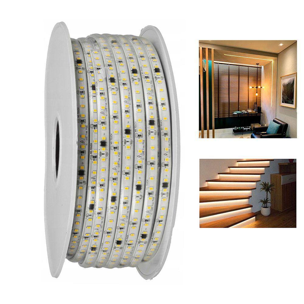 Fita de LED SMD 127V 3000K 100 Metros Perfil Fita Dupla Face Plug Conector Gesso Sanca Iluminaçao Ambiente