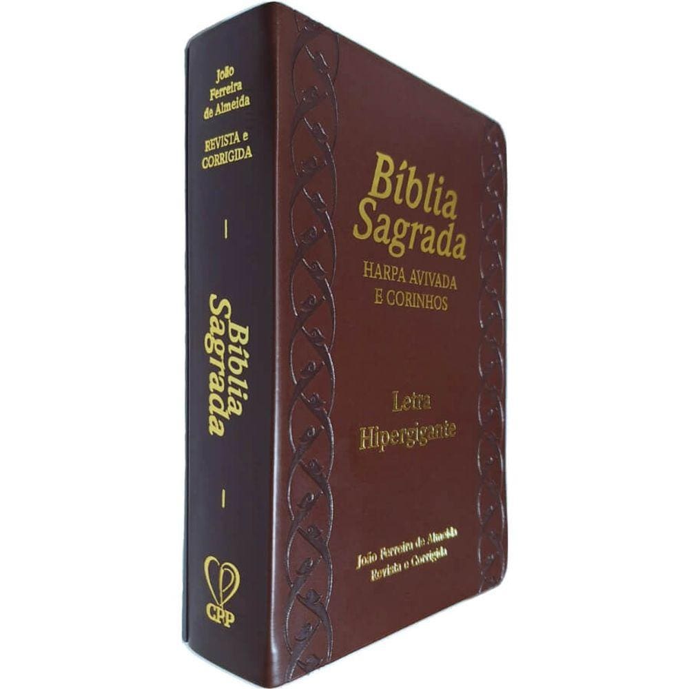 Bíblia Sagrada Com Harpa Avivada e Corinhos Letra Hipergigante Almeida Revista e Corrigida Capa PU Luxo Marrom