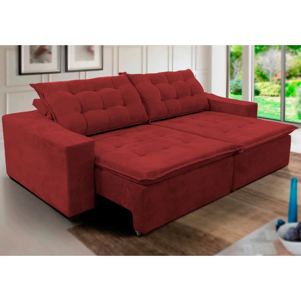 Sofá Amazonas 2,90 metros Retrátil com Molas Suede Veludo Light - Ws Estofados