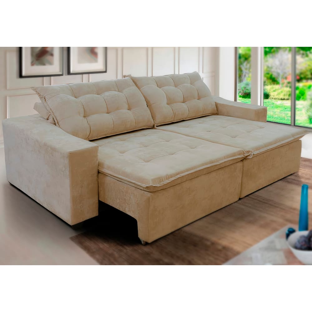 Sofá Amazonas 2,20 metros Retrátil/ Reclinável com Molas Suede Veludo Light -WS ESTOFADOS