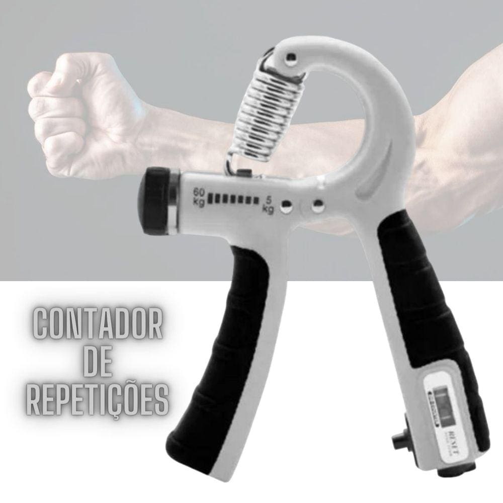 Hand Grip Contador de Repetição Mola Ajustável De 5 A 60kg Fisioterapia CINZA