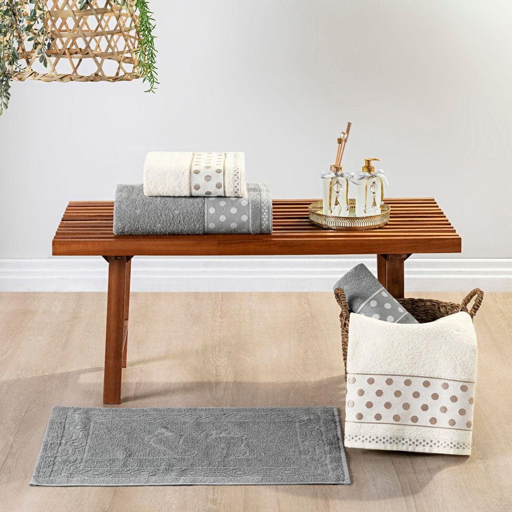 Jogo de Banho Petit Poa Algodão 5 Peças - Granito/Perola