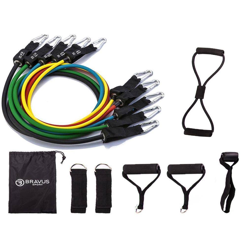 Kit Tubing Premium 12 Peças Elástico Extensor Bravus Sport