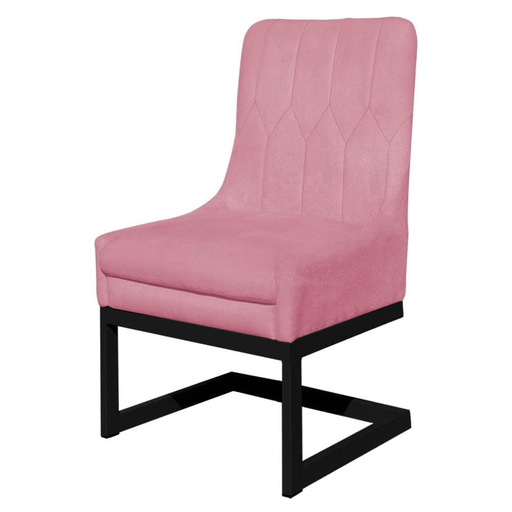 Cadeira Valentina Para Cozinha Base Preta Suede Rosa - Vallisa Decor