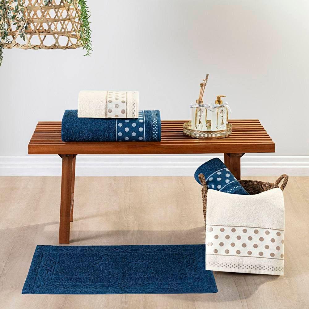 Jogo de Banho Petit Poa  Algodão 5 Peças - Marinho/Perola