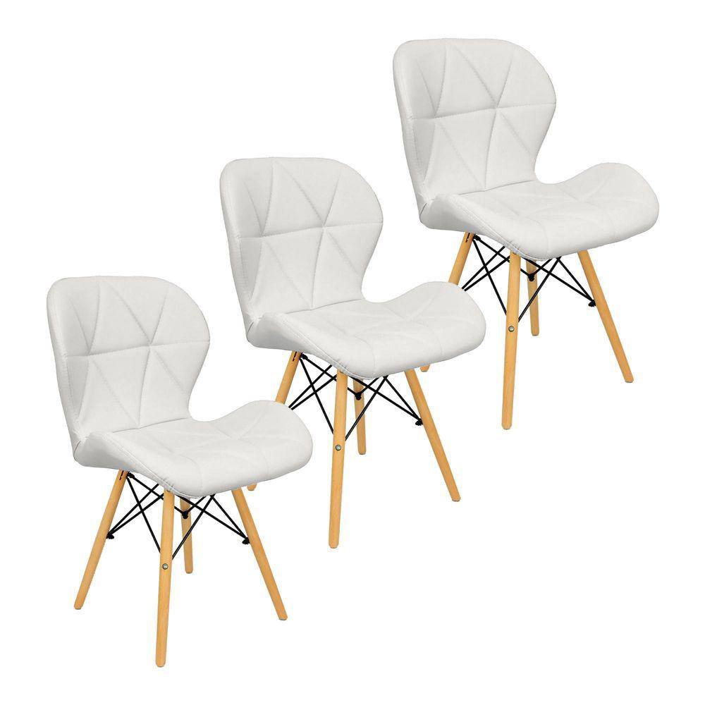 Kit 3 Cadeiras Charles Eames Eiffel Slim Wood Estofada