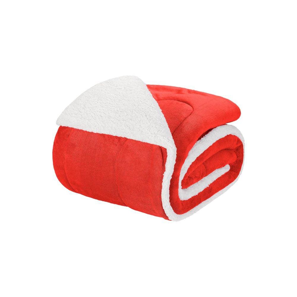 Edredom Queen Coberdrom Noruega Sherpa/Mantinha 1 Peça - Vermelho