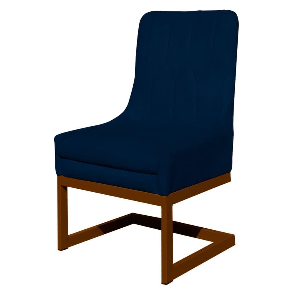 Cadeira Valentina Para Cozinha Base Cobre Suede Azul Marinho - Vallisa Decor
