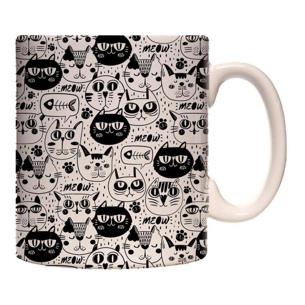 Caneca Gatinhos Doodle - Caneca De Porcelana Estampa Gato