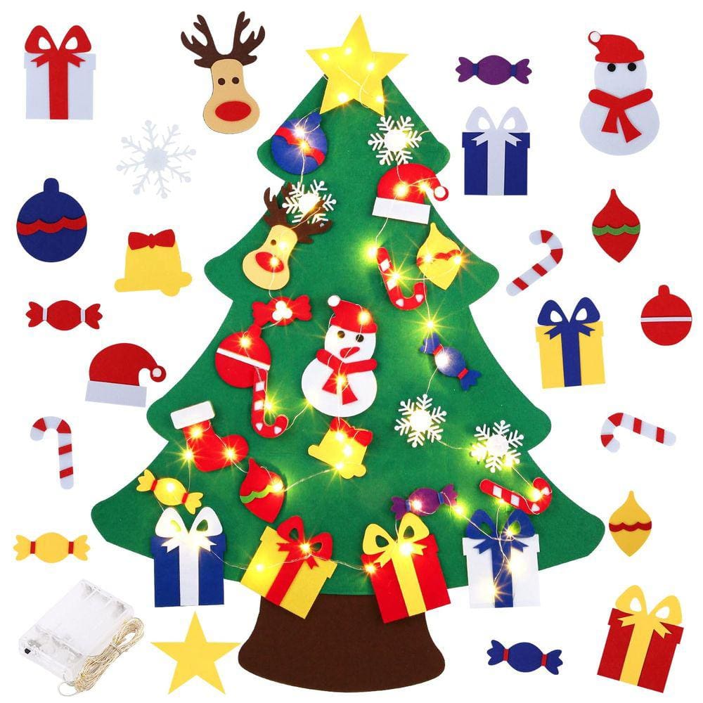 Árvore de Natal de feltro Abakuku 90cm para crianças com 31 enfeites