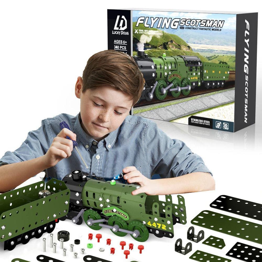 Conjunto de trem modelo Lucky Doug Retro STEM 340 peças para crianças de 8 a 12 anos