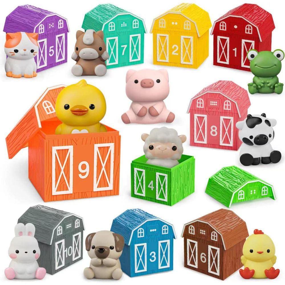 Brinquedo didático Letapapa de 1 a 3 anos com 10 animais de fazenda e 10 celeiros