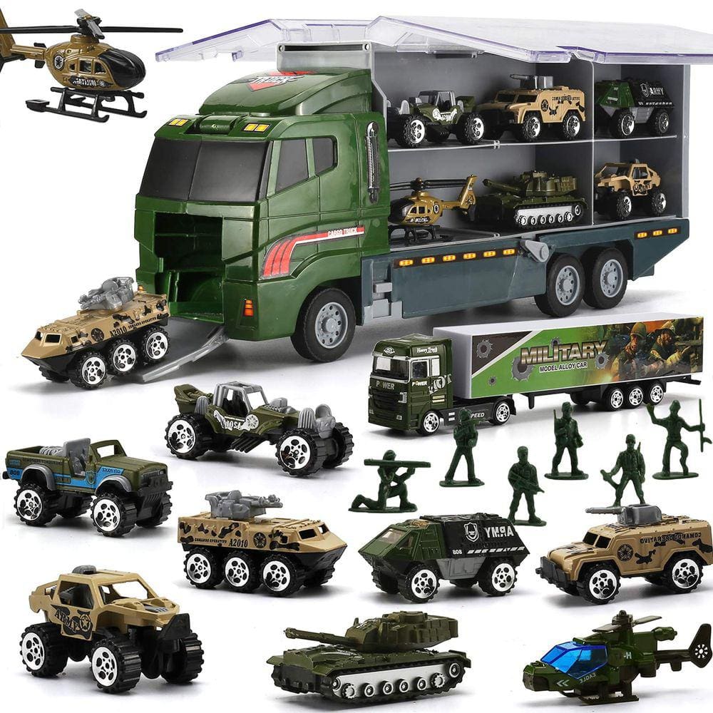 Caminhão transportador de brinquedos BYONEBYE, 26 unidades com conjunto de soldados masculinos ou mais de 3 anos