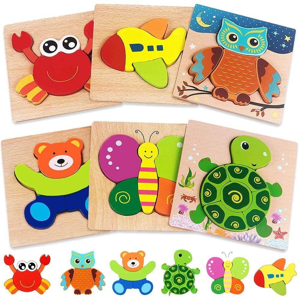 Puzzles de madeira Hrayipt para crianças de 1 a 3 anos, pacote com 6