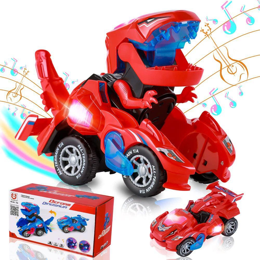 Carro de brinquedo Dinosaur Transformer com luz e música para crianças de 3 a 5