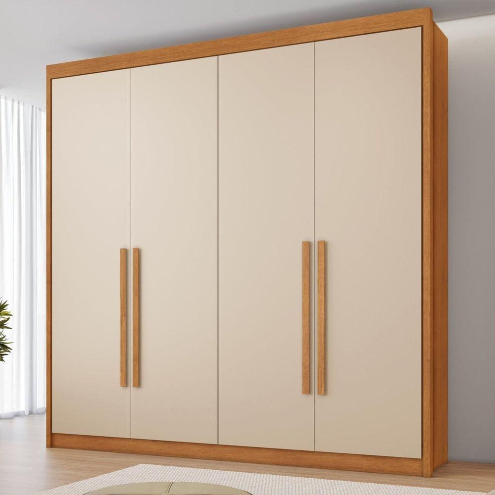 Guarda Roupa Casal 4 Portas 4 Gavetas Bergame Cinamomo/Off White