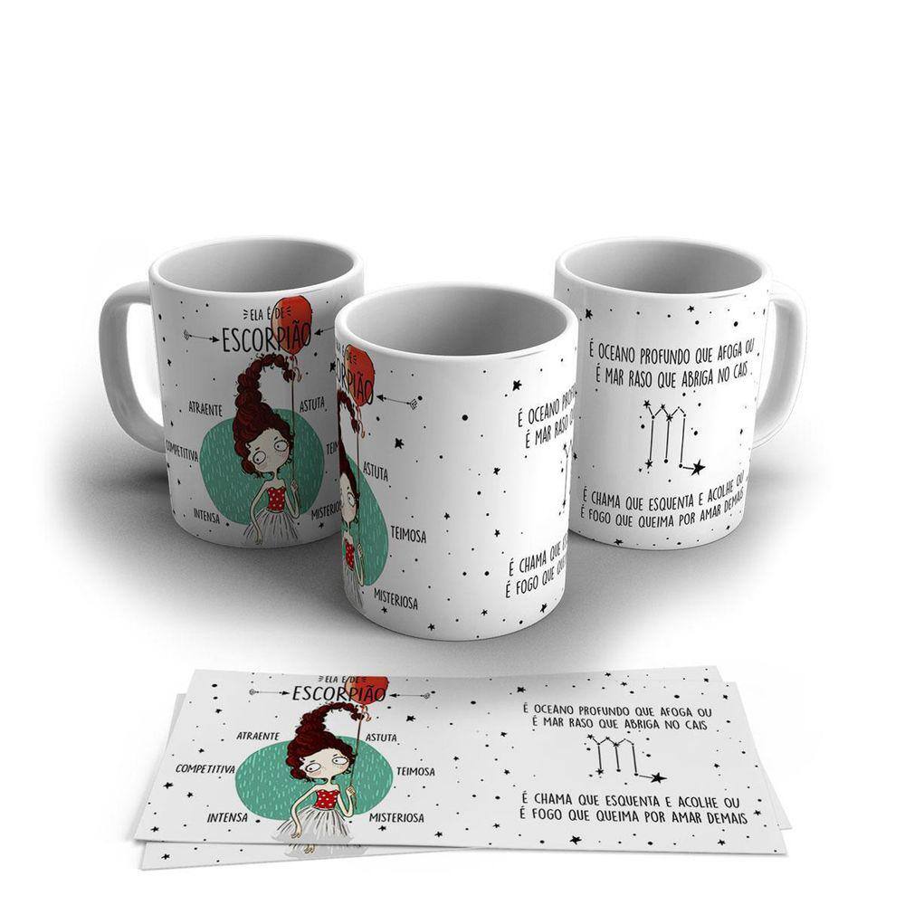 Caneca Porcelana Signo Do Zodíaco Escorpião 325ml