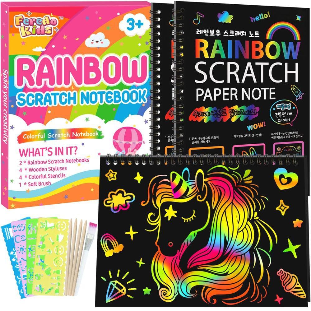 Caderno Scratch FEREDO KIDS Rainbow para crianças de 3 a 9 anos, 2 pessoas