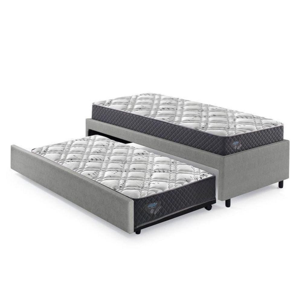Bicama Box Solteiro 88x188 Courino com Dois Colchões Adapto Molas Ensacadas Ecoflex Cinza