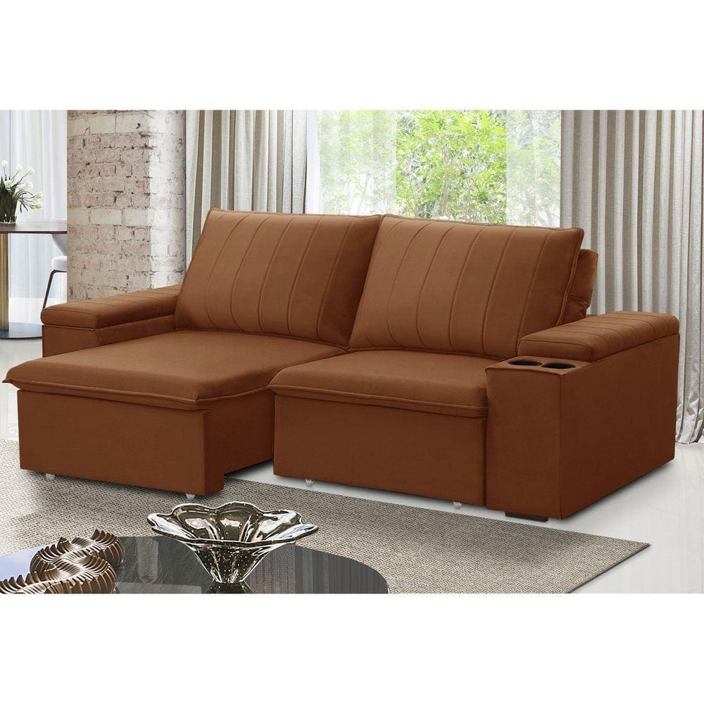 Sofá Retrátil e Reclinável 3 Lugares 205cm com Porta Copos Ballarat Terracota
