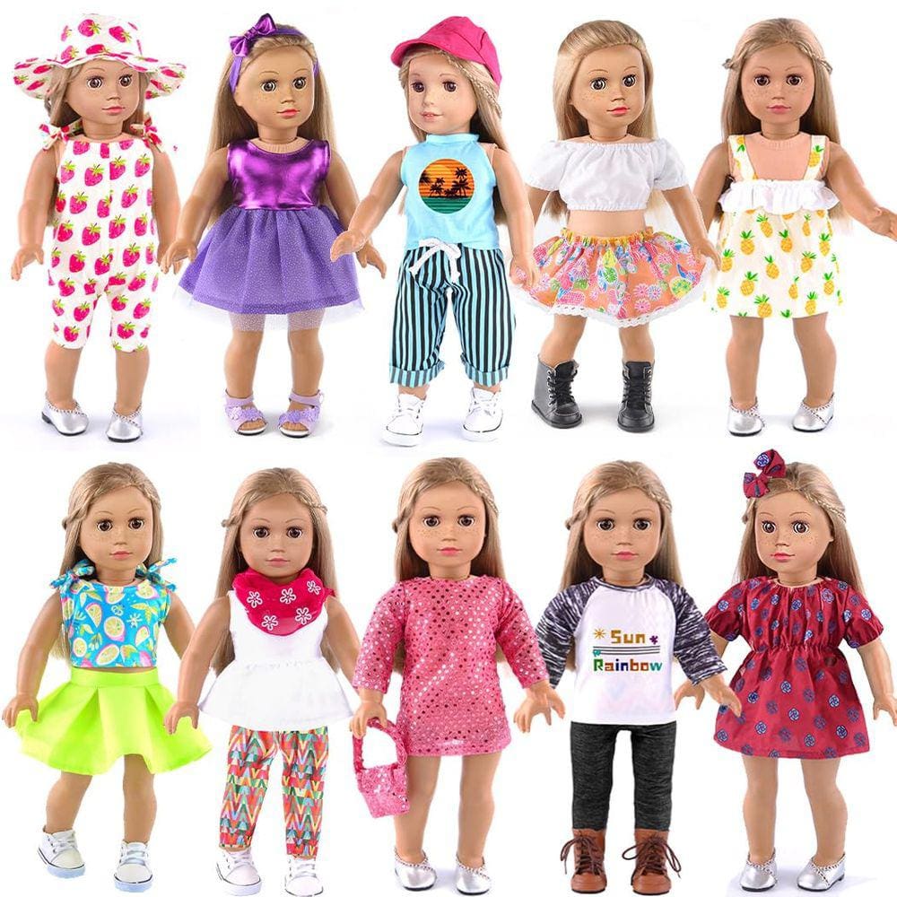 Conjunto de roupas de boneca ebuddy para bonecas de 18 polegadas (10 conjuntos)