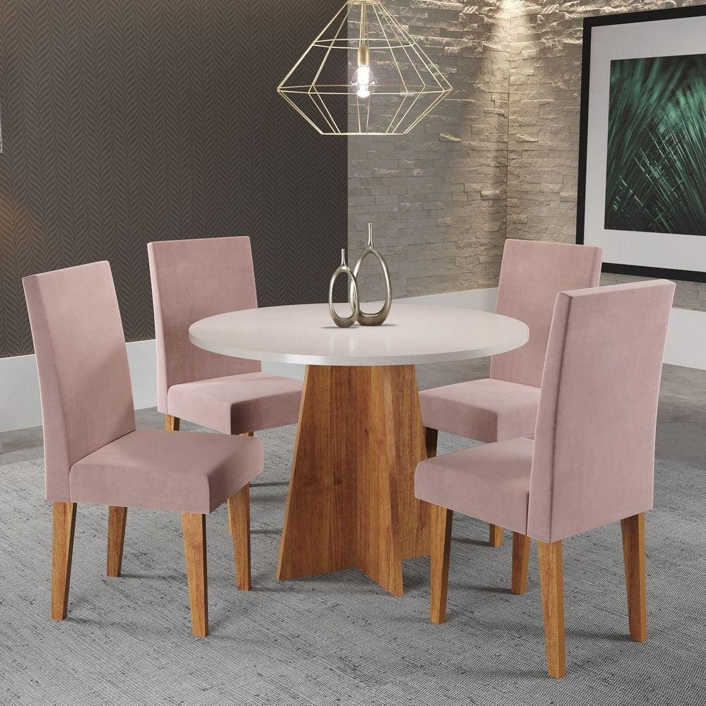 Conjunto Mesa de Jantar Redonda 90cm Spirit com 4 Cadeiras Mel/Blonde/Rosa