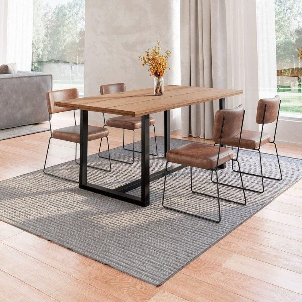 Conjunto Mesa de Jantar Rústica de Madeira Maciça com 4 Cadeiras Aço Roma Marrom/Preto