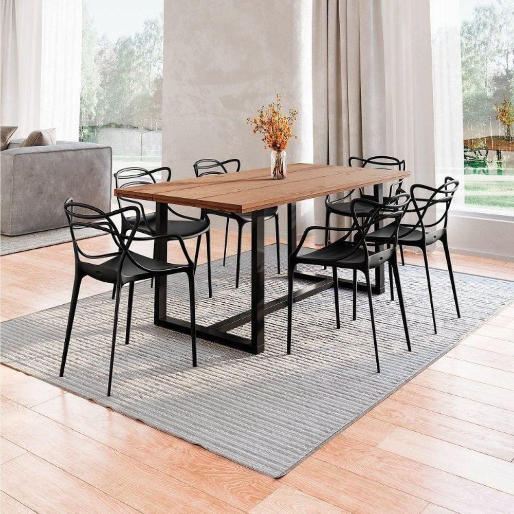Conjunto Mesa de Jantar Rústica de Madeira Maciça com Cadeiras Allegra Preto/Marrom