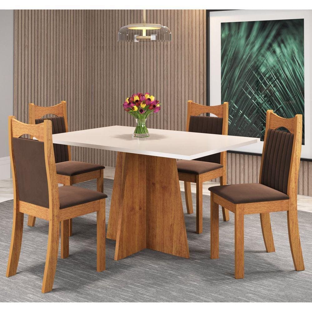 Conjunto de Jantar Mesa Retangular Laisa com 4 Cadeiras Dalas Mel/Blonde/Bombom