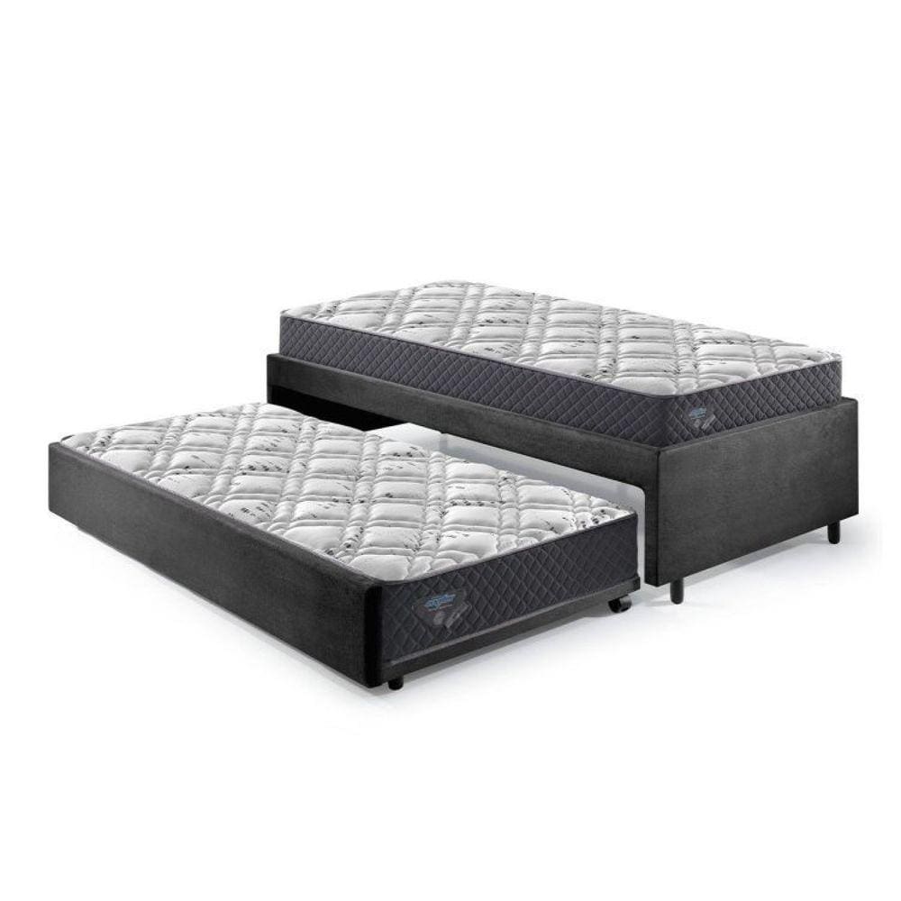 Bicama Box Solteiro 88x188 Suede com Dois Colchões Adapto Molas Ensacadas Ecoflex Preto/Cinza