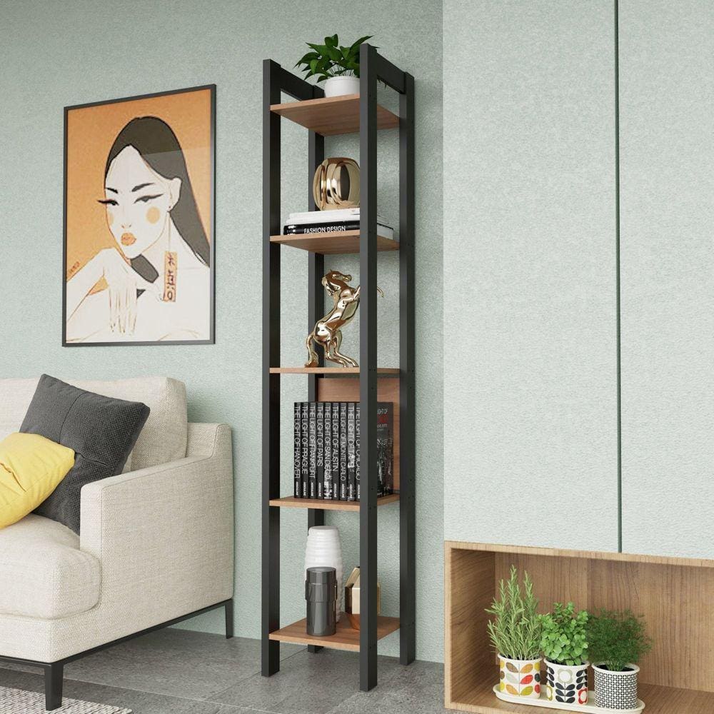 Estante para Livros 5 Prateleiras Haia Yescasa Amêndoa/Preto