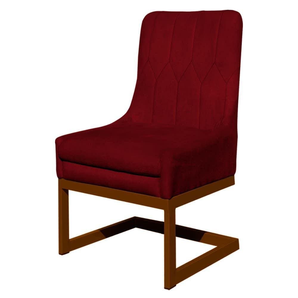 Cadeira Valentina Sala de Jantar Veludo Vermelho Base Cobre - Vallisa Decor