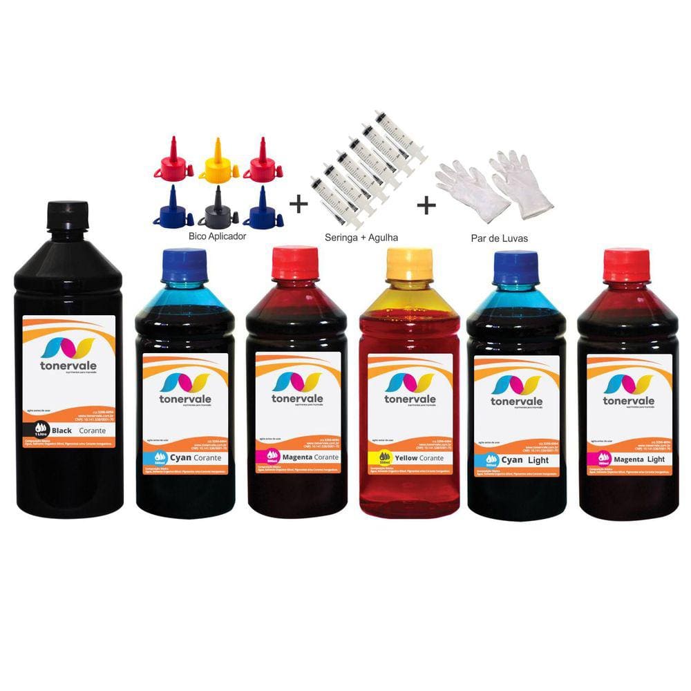 Kit 6 Tinta Para Epson R200 R220 R300 R320 RX500 RX600 2,5 Litros Platinum