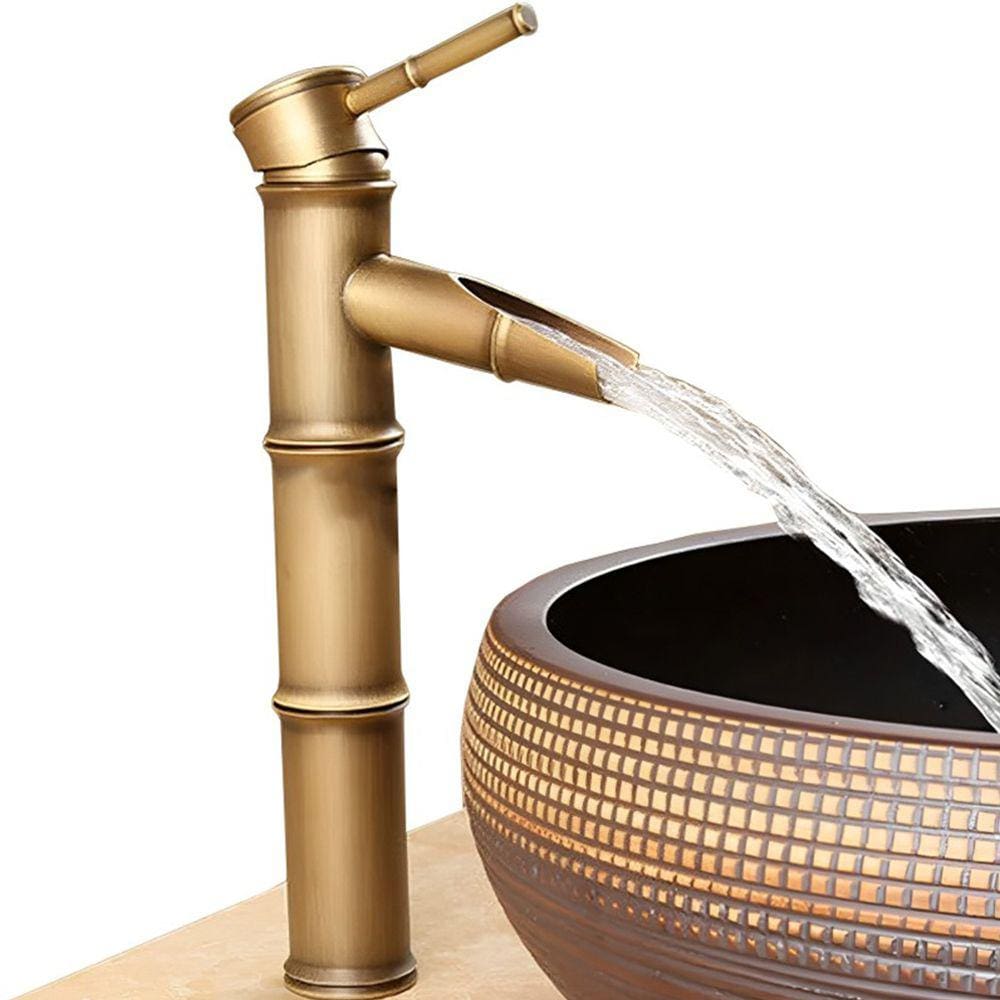 Torneira Bica Alta Cascata Estilo Bambu Vintage Retro Bronze Função Misturador De Temperaturas Monocomando Para Banheiro Pia Cuba + Kit Instalação