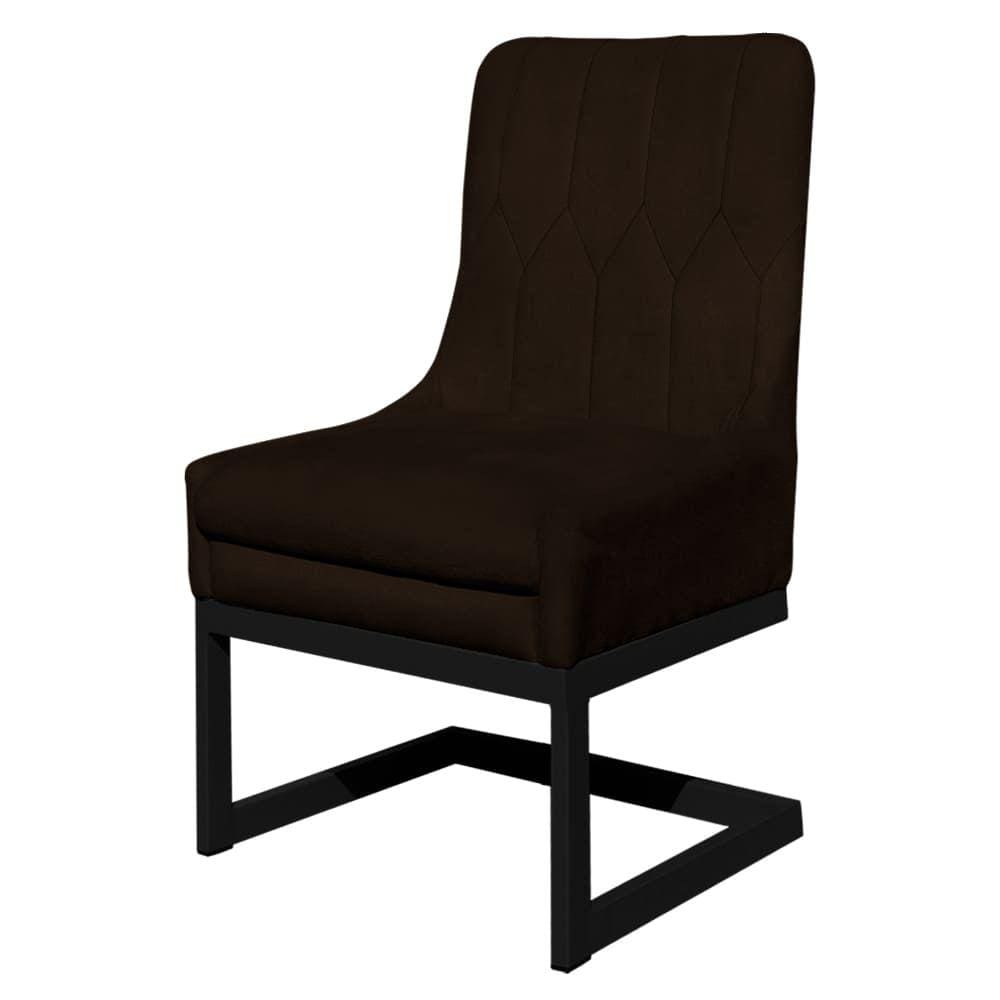 Cadeira Valentina Sala de Jantar Veludo Marrom Base Preta - Vallisa Decor