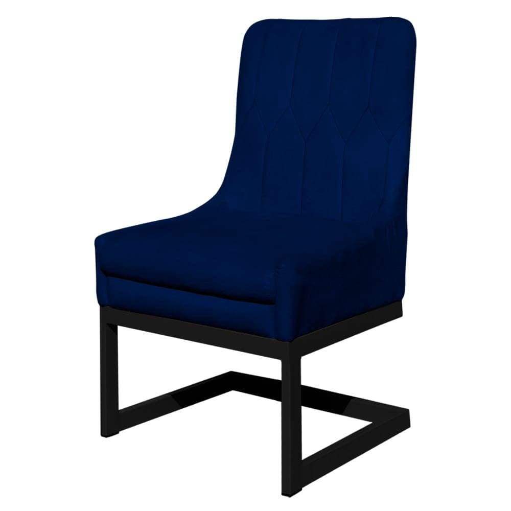 Cadeira Valentina Sala de Jantar Veludo Azul Marinho Base Preta - Vallisa Decor