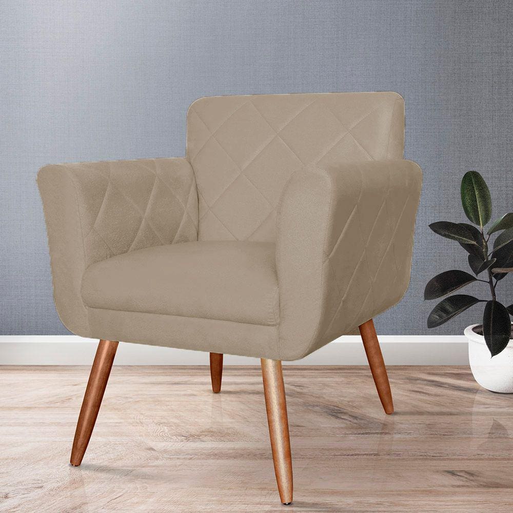Poltrona Decorativa Estofada Para Sala de Visitas Isabella Suede Cappuccino - LM DECOR