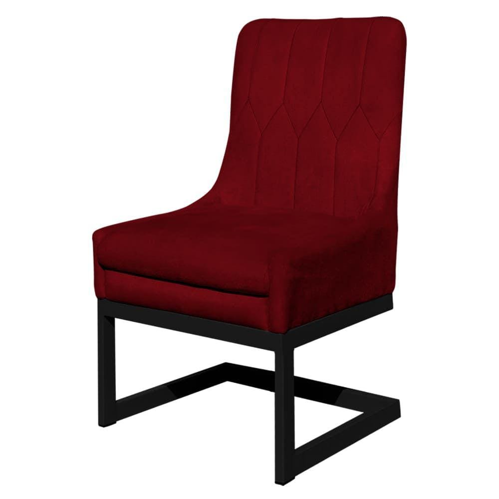 Cadeira Valentina Sala de Jantar Veludo Vermelho Base Preta - Vallisa Decor
