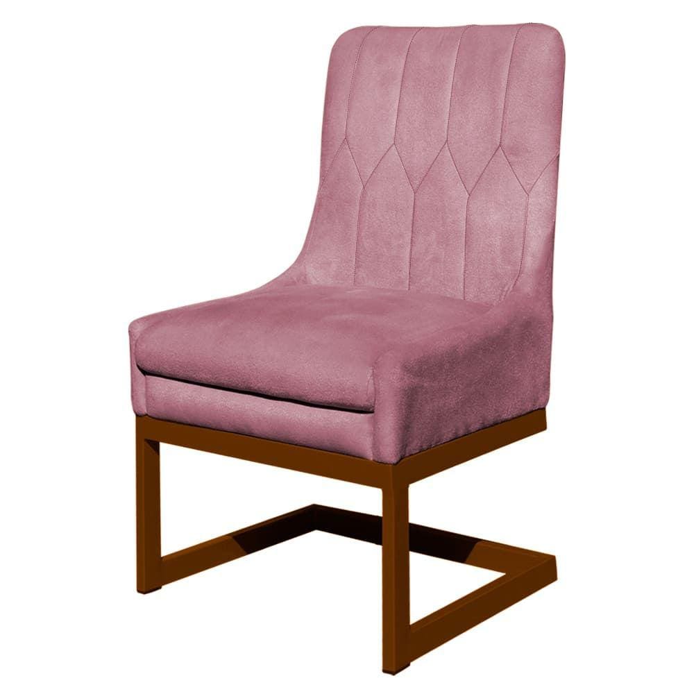 Cadeira Valentina Sala de Jantar Veludo Rosa Chiclete Base Cobre - Vallisa Decor
