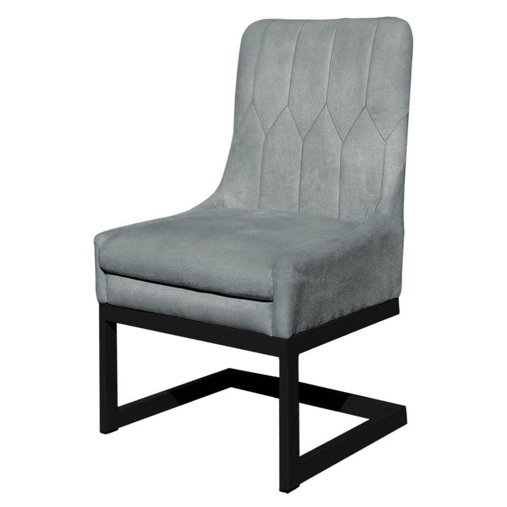 Cadeira Valentina Sala de Jantar Veludo Prata Base Preta - Vallisa Decor