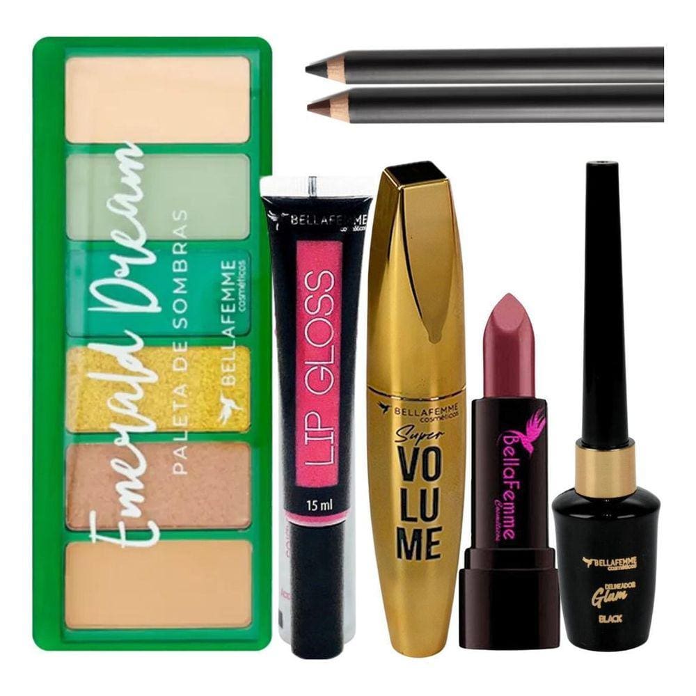 Kit De Maquiagem Bella Femme Paleta Sombra Batom Delineador